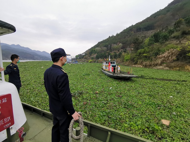 渡船被困，海事部門及時解圍。水口海事處供圖