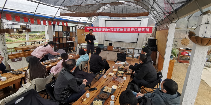 高叶（中）在农场给村民授课。受访者供图