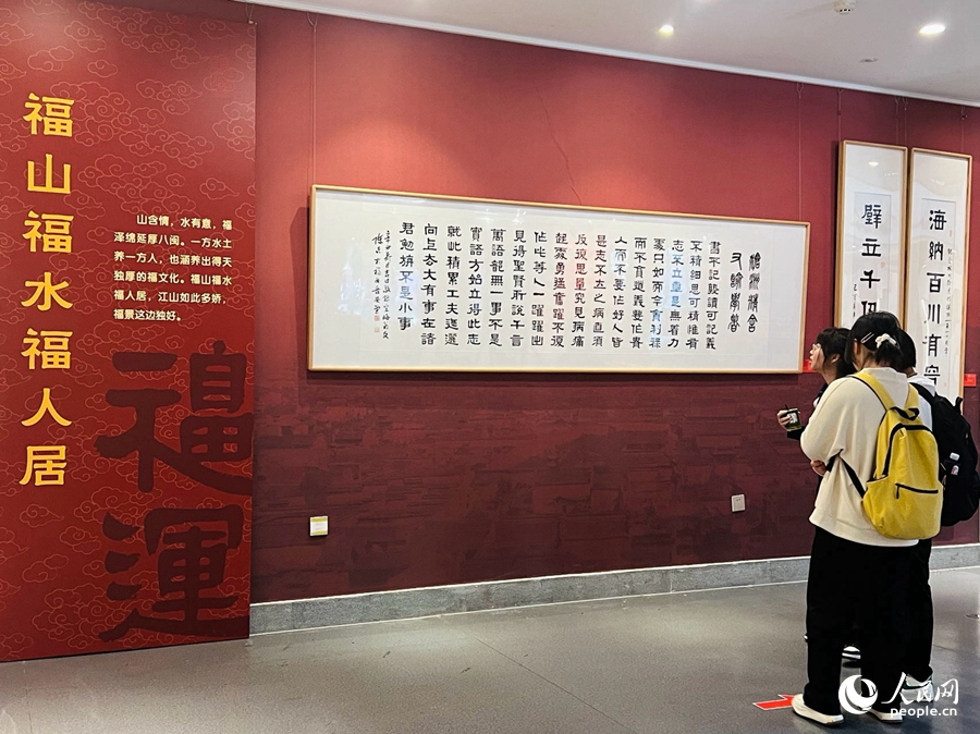 市民游客欣赏陈吉书法作品。人民网 陈欢欢摄