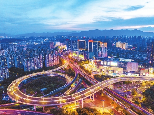 尤溪洲大桥南桥头新匝道夜景。陈捷阳摄