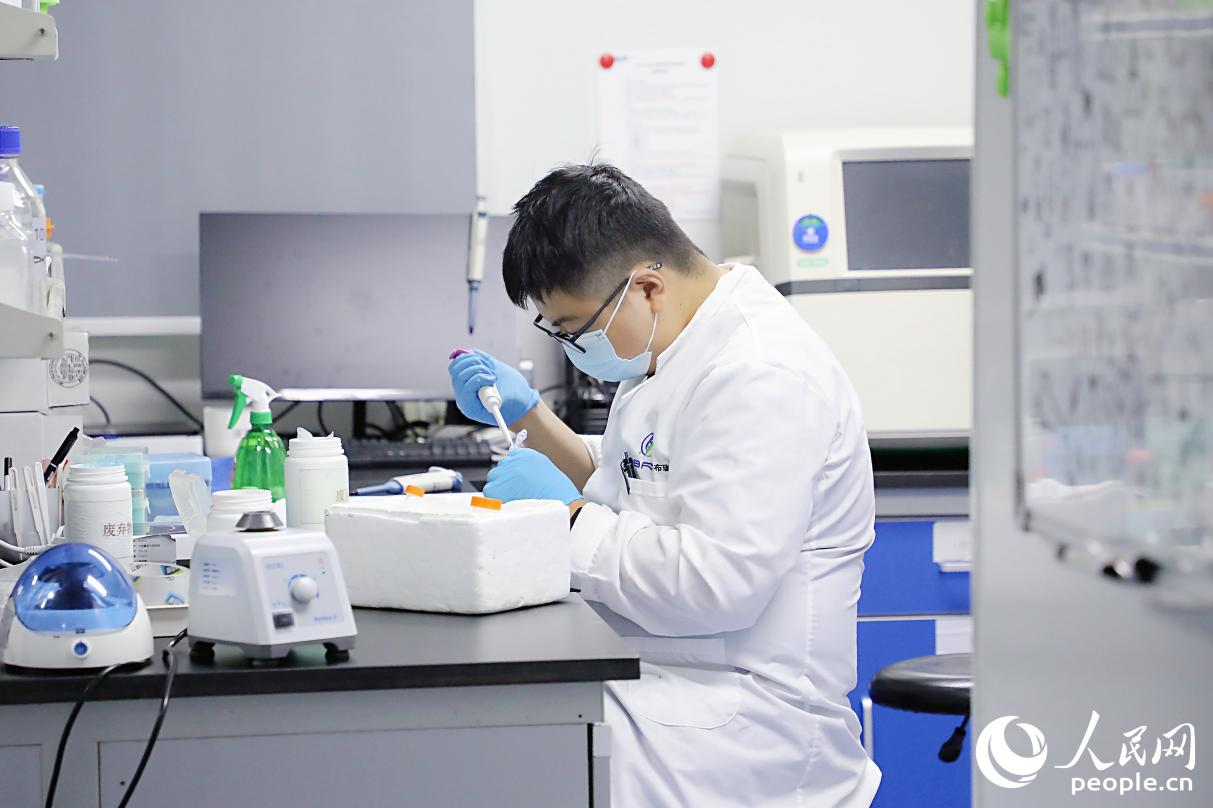 园区内，福州市安布瑞生物技术有限公司技术专家正在开展生物医药研究。人民网 李唯一摄