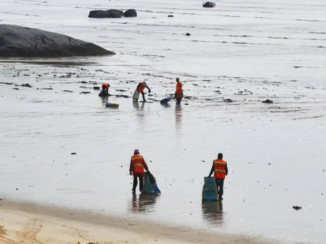 海上环卫队伍正在清理海漂垃圾