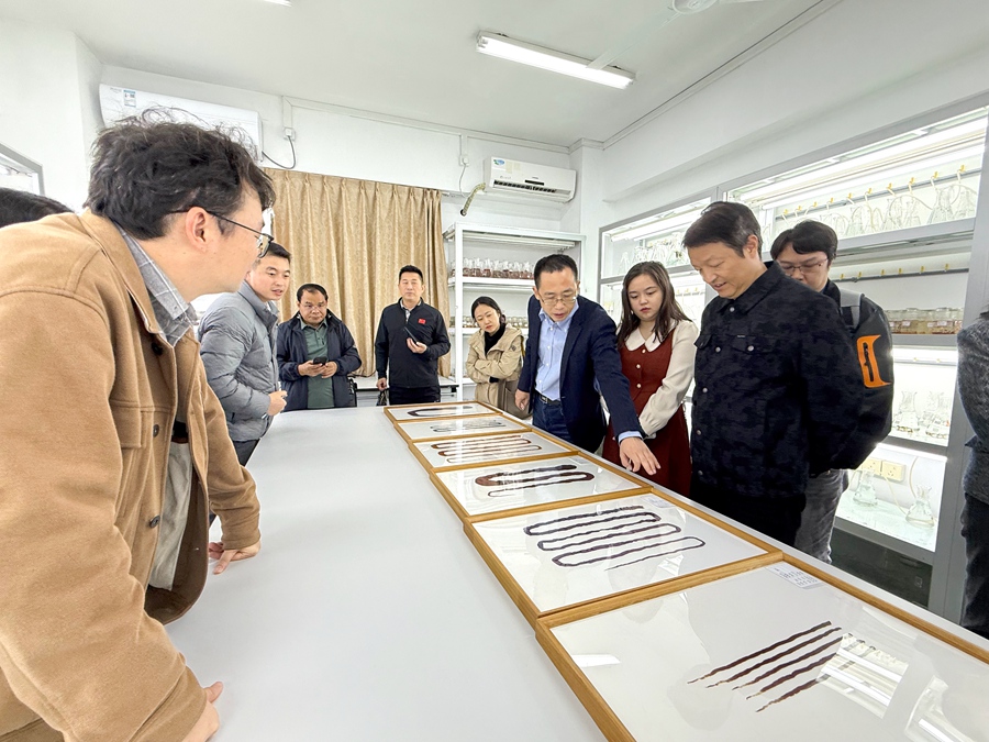 觀摩集美大學水產學院精心制作的福建壇紫菜標本。集美大學宣傳部供圖