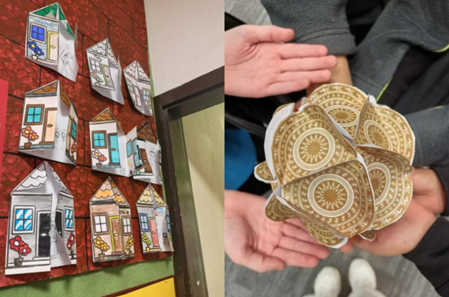 学生们在校园文化节上展示手工作品