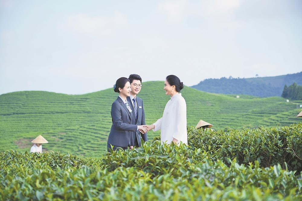 农行客户经理走访茶企，实地查看茶叶管护和生长情况，精准提供金融服务。