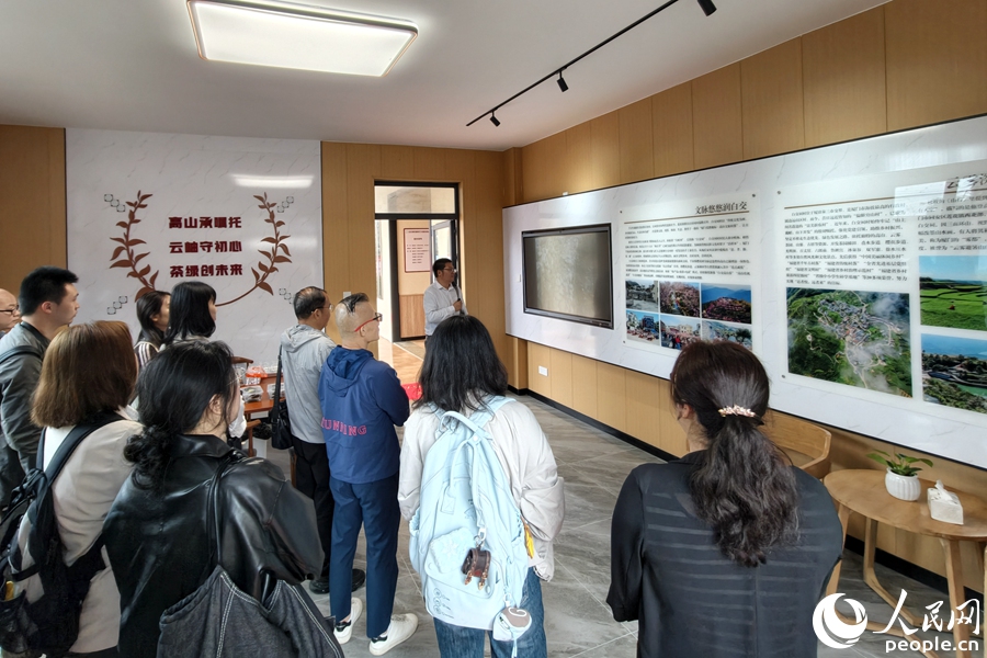 工作人员介绍白交祠村“山乡巨变”。人民网记者 陈博摄