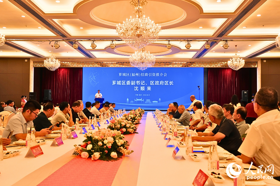 芗城区区长沈顺来向与会嘉宾作推介。人民网 欧阳奕奕摄