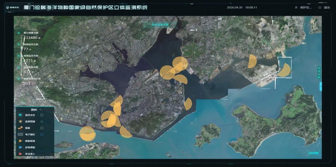 厦门珍稀海洋物种国家级自然保护区立体监测系统。