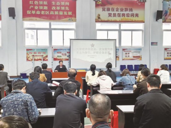 专业律师进企解读《民营经济促进法》《法治宣传教育法》（尤溪县司法局 供图）